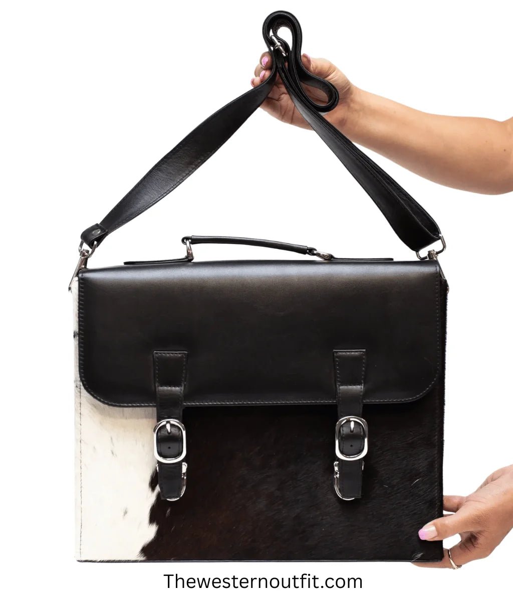 Cowhide Black Laptop Leather Briefcase Bag - Image 13