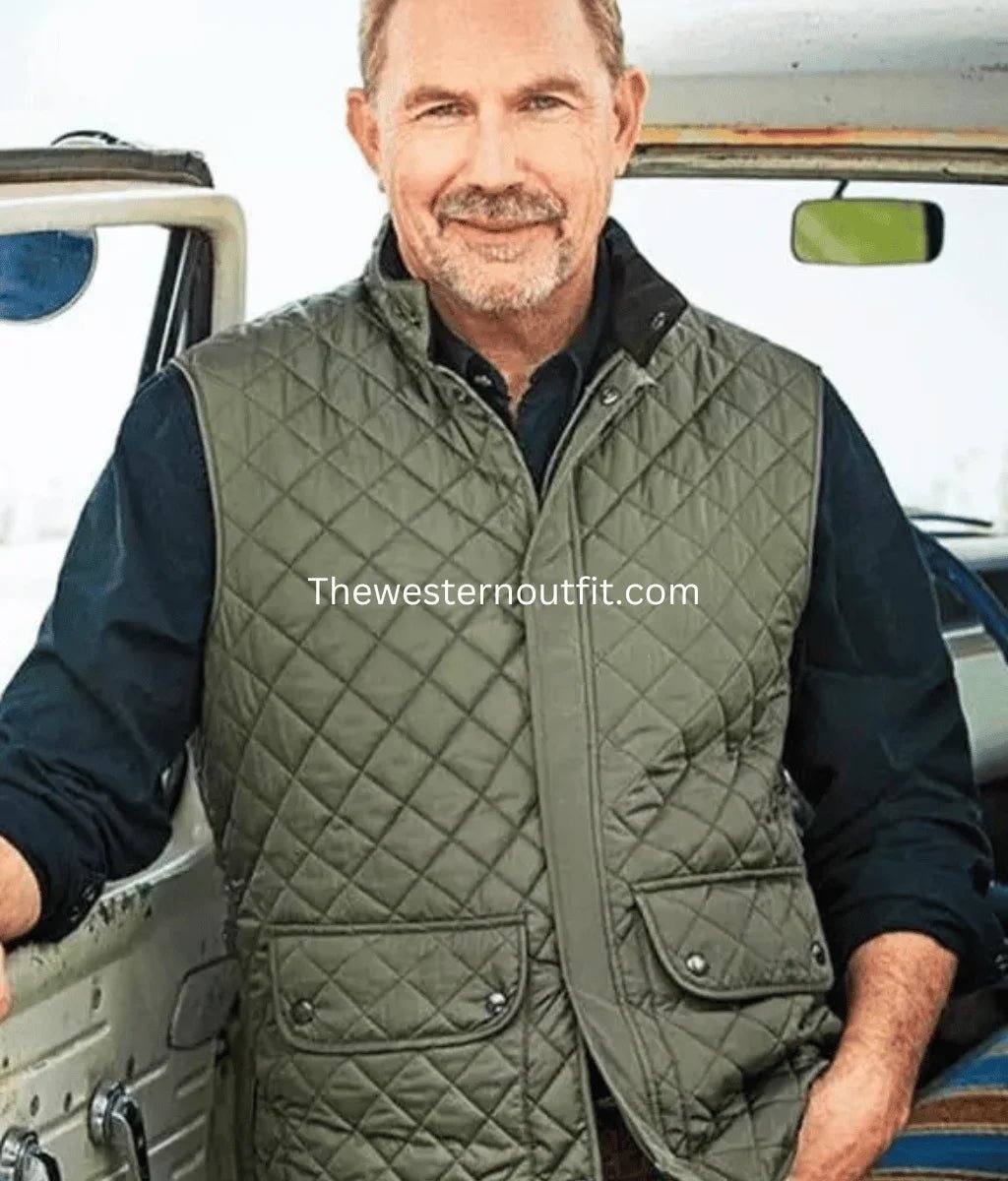 Yellowstone John Dutton Green Quilted Vest Kevin Costner